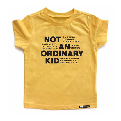 NOT AN ORDINARY KID Yellow Short Sleve Kids T-shirt FABVOKAB