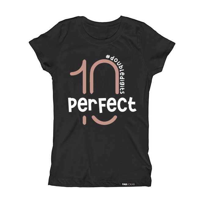 Perfect 10 #doubledigits 10th Birthday Kids Short Sleeve T-shirt FABVOKAB