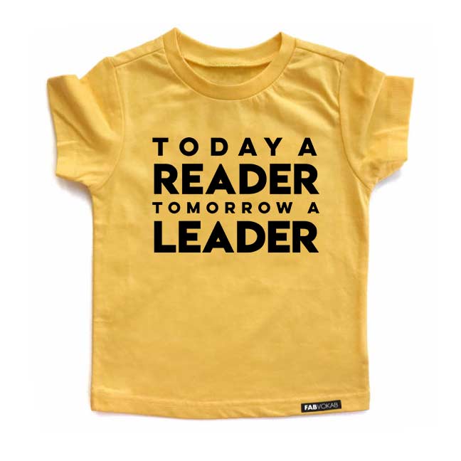 TODAY A READER Yellow Short Sleve Kids T-shirt FABVOKAB