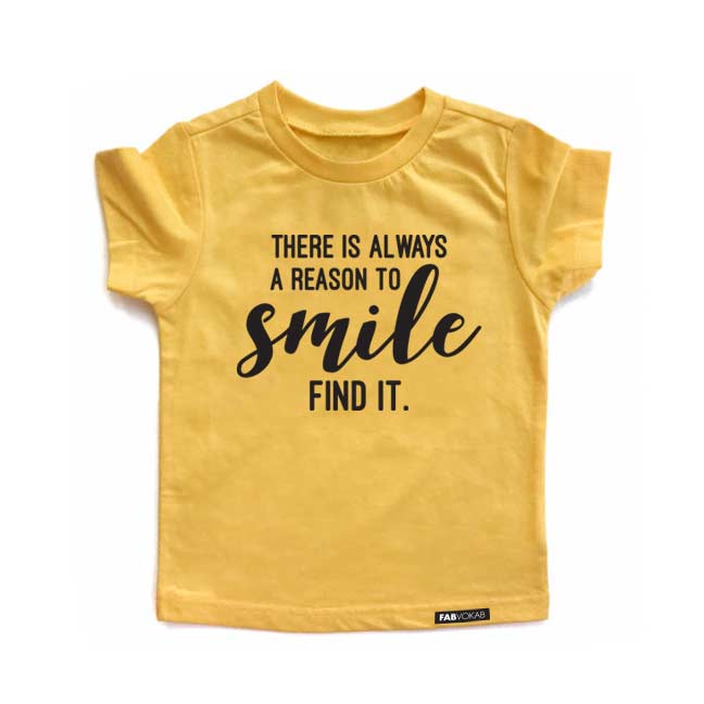 REASON TO SMILE Yellow Short Sleve Kids T-shirt FABVOKAB