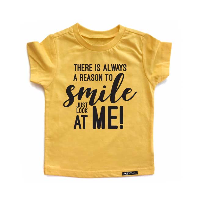 REASON TO SMILE JUST LOOK AT ME Yellow Short Sleve Kids T-shirt FABVOKAB