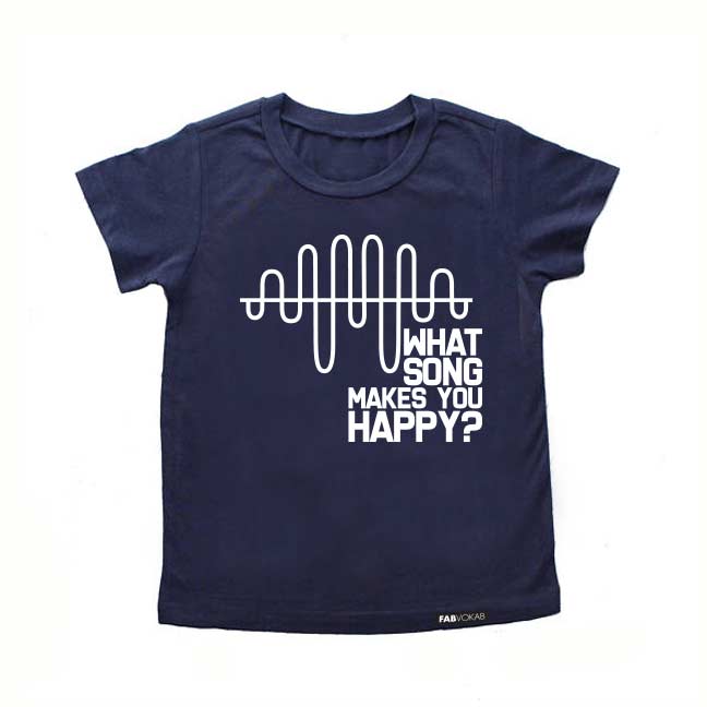 WHAT SONG MAKES YOU HAPPY? Blue Short Sleve T-shirt FABVOKAB