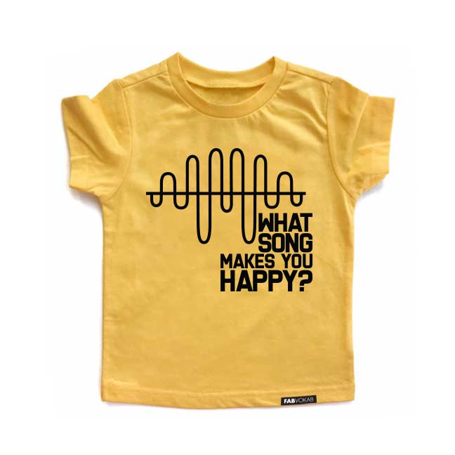 WHAT SONG MAKES YOU HAPPY? Yellow Short Sleve Kids T-shirt FABVOKAB