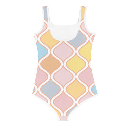 Geometric Pastels Kids, Little Girls Swimsuit FABVOKAB