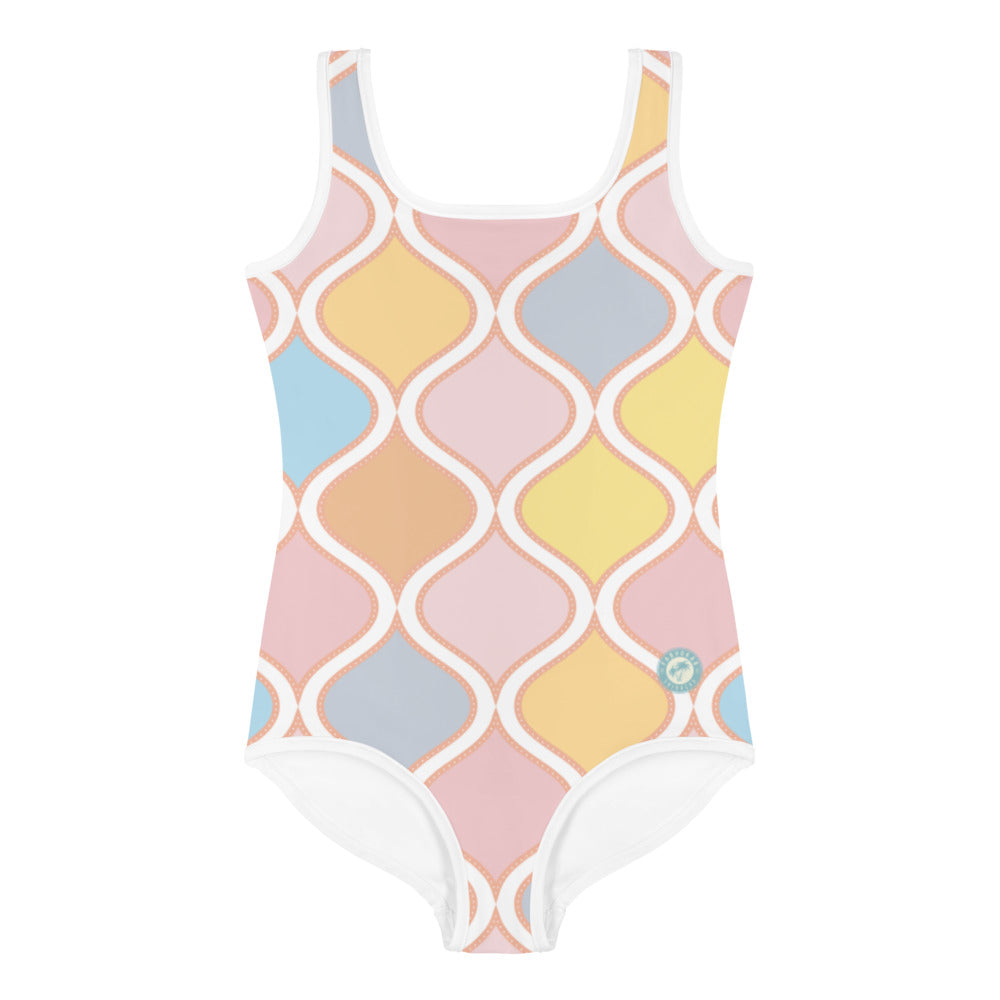 Geometric Pastels Kids, Little Girls Swimsuit FABVOKAB