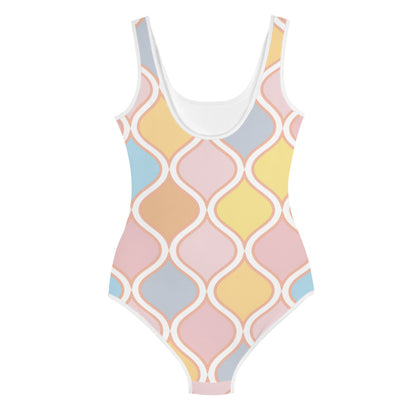 Geometric Pastels Kids Big Girls Swimsuit FABVOKAB
