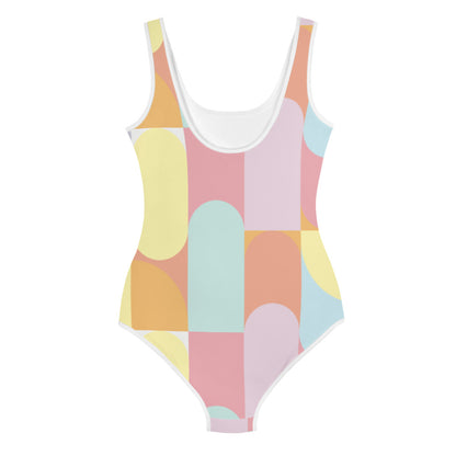 Geometric Pastels Kids, Big Girls Swimsuit FABVOKAB
