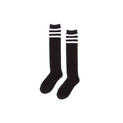 GIRLS KNEE HIGH BLACK WITH WHITE STRIPES SOCKS FABVOKAB