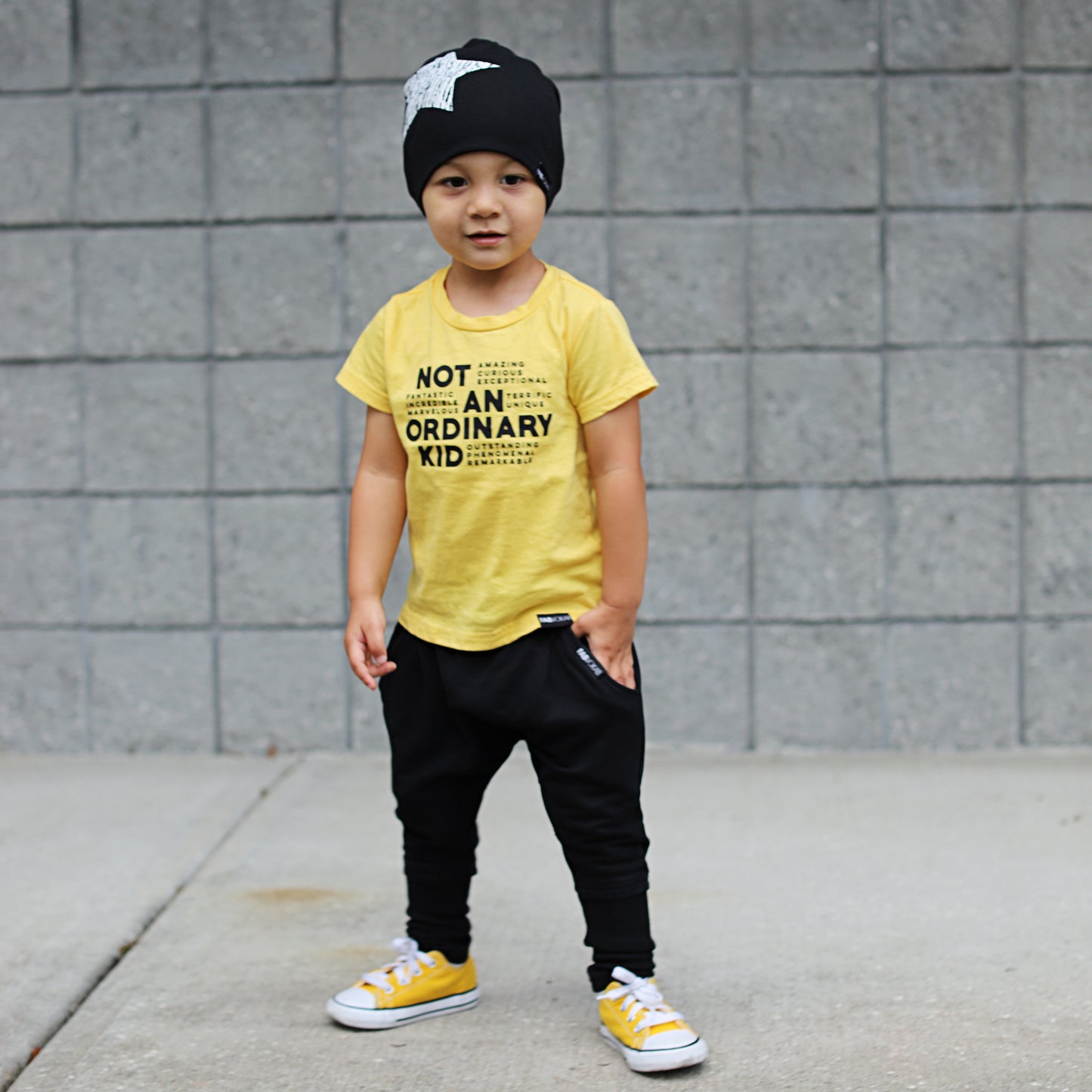 NOT AN ORDINARY KID Yellow Short Sleve Kids T-shirt FABVOKAB