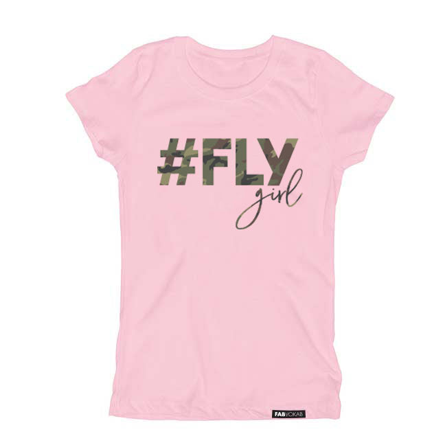 FLY GIRL Camo design Pink Short Sleeve Kids, Girls, Teen T-shirt FABVOKAB