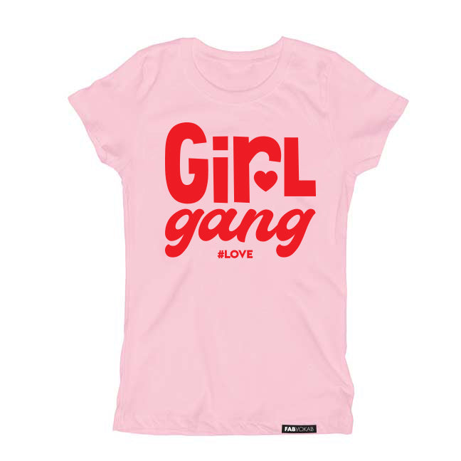 GIRL GANG #LOVE Pink Kids, Girls, Boys, Teen Short Sleeve T-shirt FABVOKAB