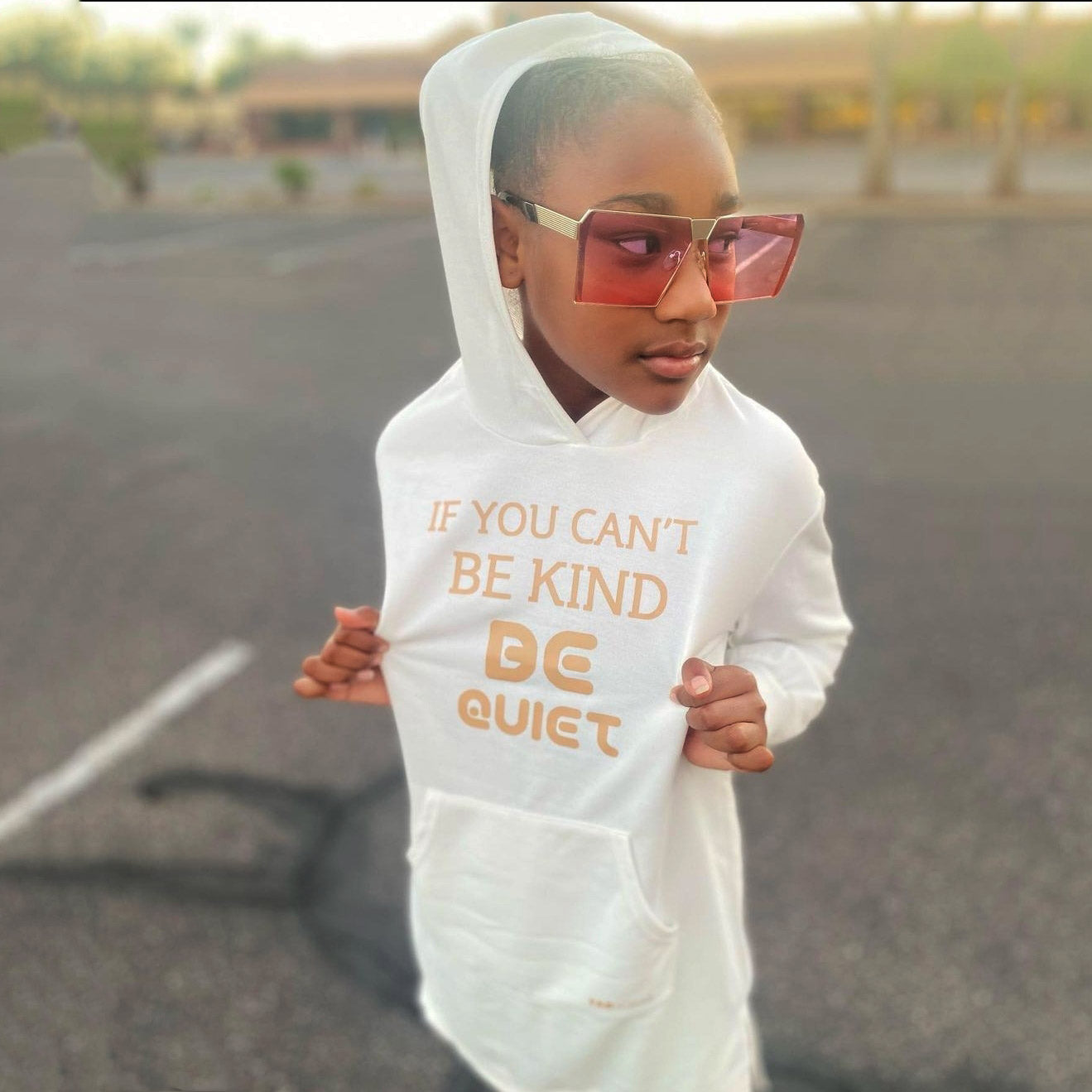 If You Can't Be Kind Be Quiet Girls White Hooded Dress FABVOKAB