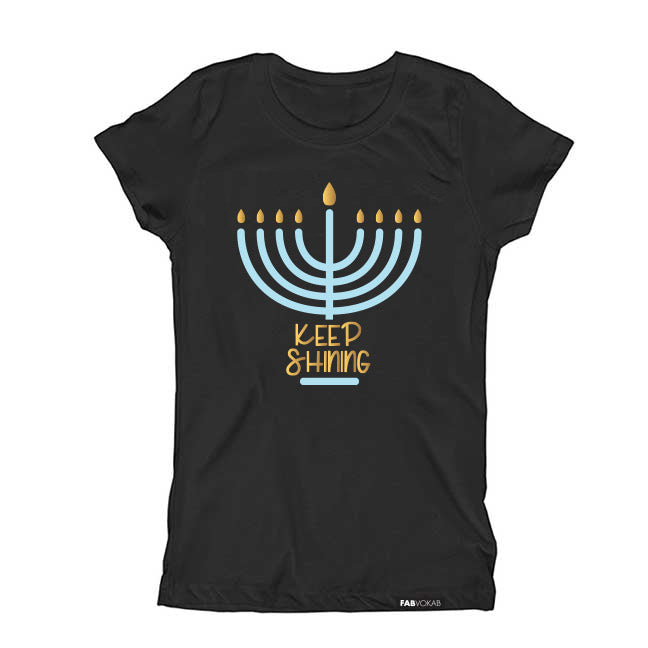 KEEP SHINING Kids, Girls, Boys, Teens Short Sleeve Hanukkah T-shirt FABVOKAB